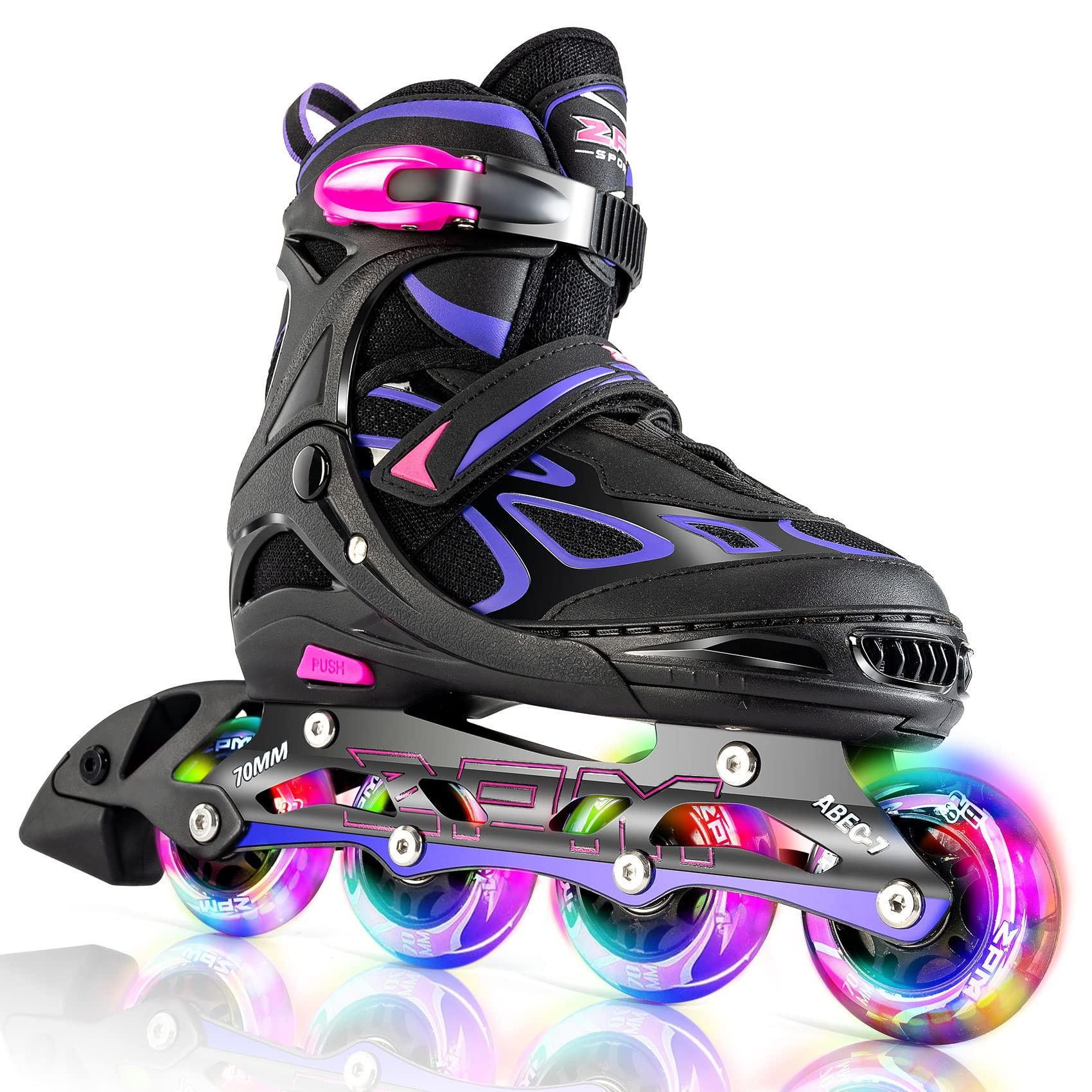 2PM SPORTS Vinal Girls Adjustable Flashing Inline Skates, All Wheels Light Up, Fun Illuminating S... | Amazon (US)