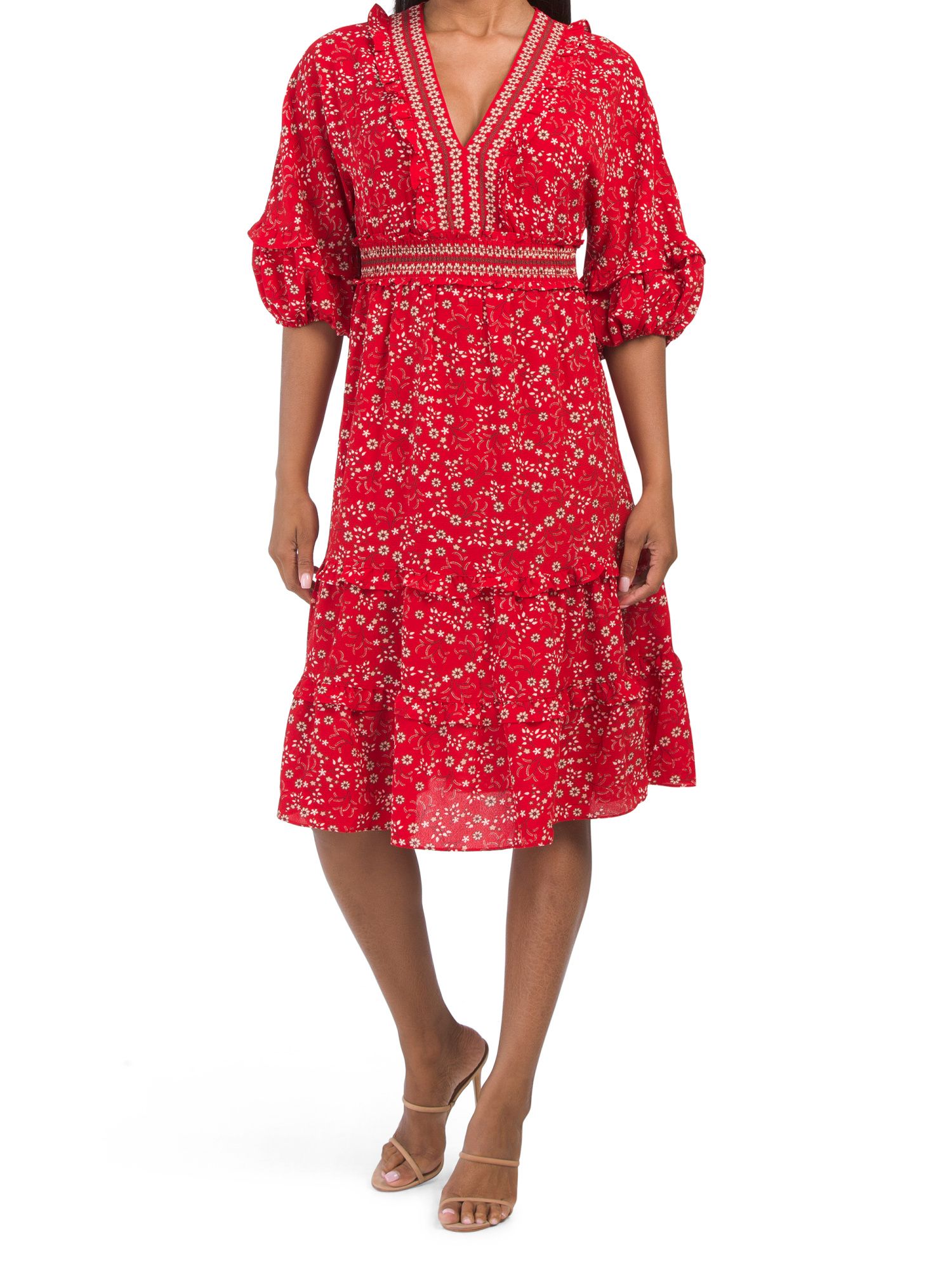 Printed Bubble Crepe Elbow Sleeve Dress | Day Dresses | Marshalls | Marshalls