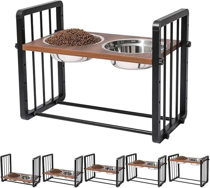 5 Height Adjustable Raised Dog Bowl Elevated Dog Bowls with 2 Stainless Steel 42oz Food and Water... | Amazon (US)