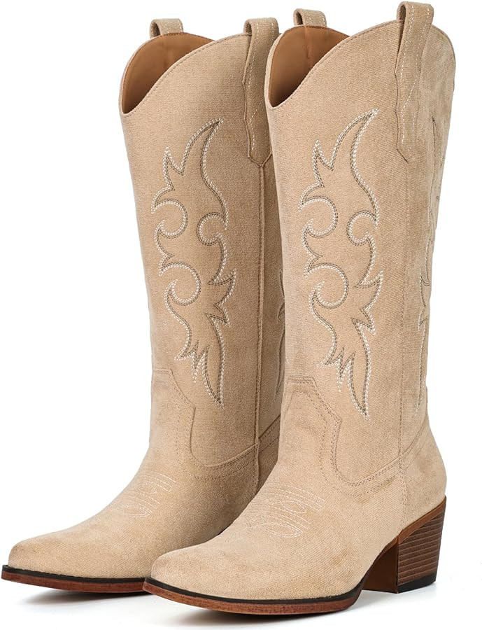 IUV Cowboy Boots For Women Western Cowgirl Boots Mid Calf Snip Toe Boot With Chunky Heel | Amazon (US)