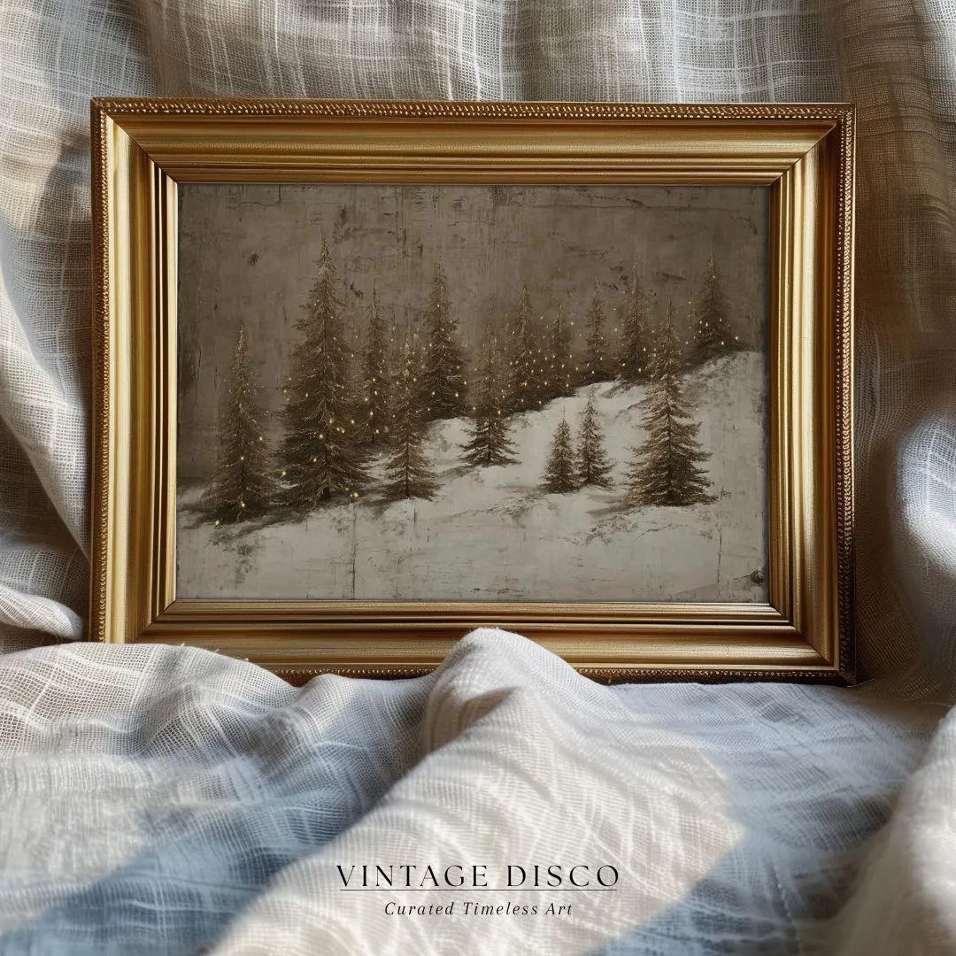 Moody Christmas Tree Forest Print - Neutral Rustic Winter Landscape, Dark Academia Farmhouse Holi... | Etsy (US)