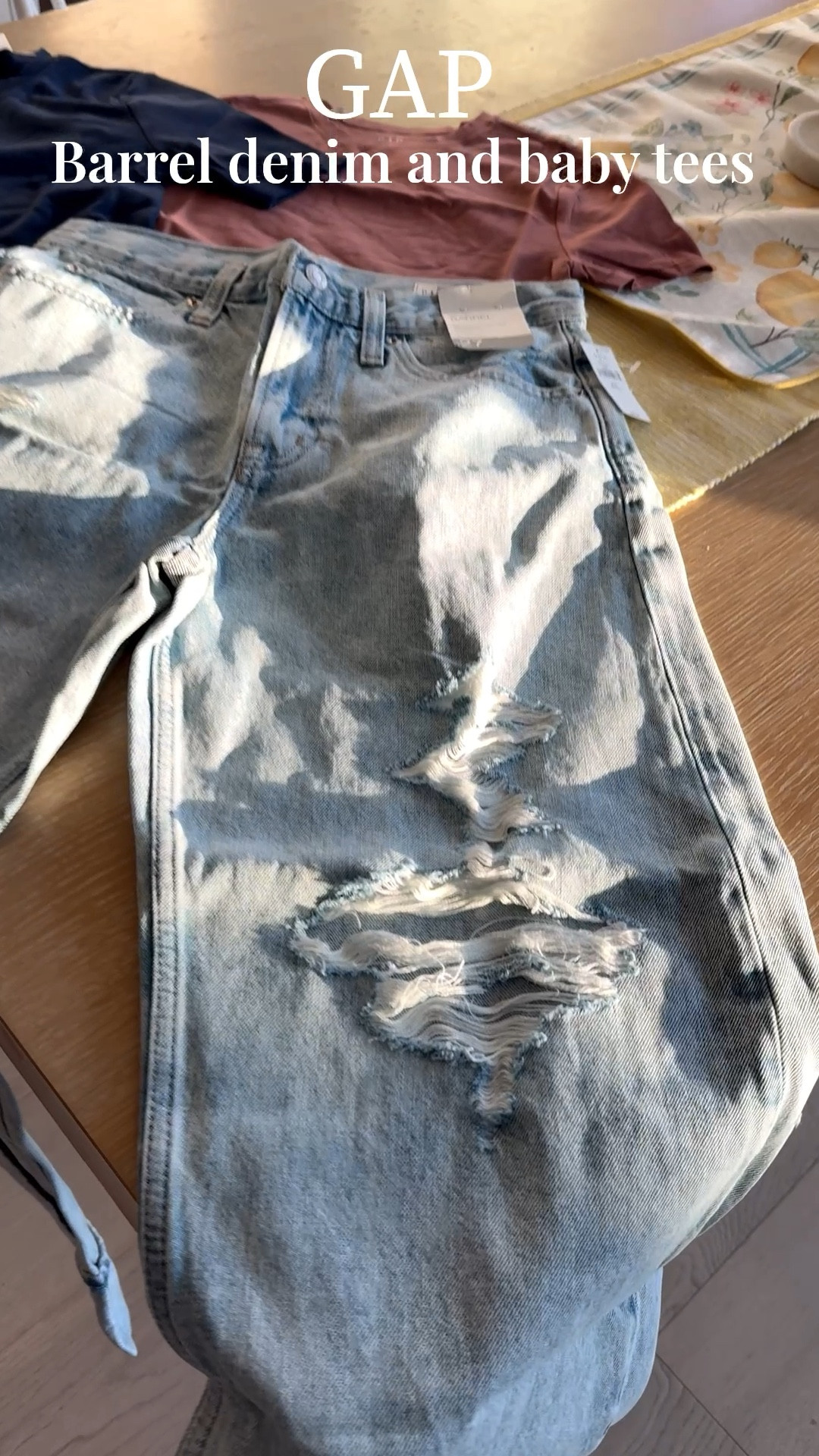 Fall basics haul from Gap ✨ these baby tees are so soft and on major clearance right now! The barrel jeans are high rise  and the prettiest distressing with cuffed detail. I can’t wait to try these on! Size xs petite tops for form fitting size up for larger bust. 
Barrel jeans 
Fall basics 

#LTKSeasonal #LTKPetite #LTKSaleAlert