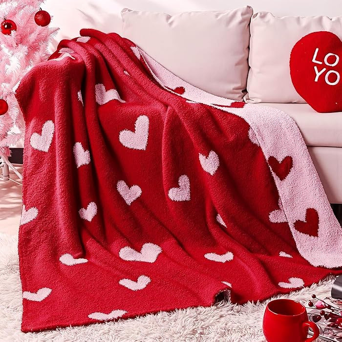 Valentines Day Plush Blanket: Fluffy Hearts Print Romantic Pink Decorative Blanket, Ultra Soft Mi... | Amazon (US)