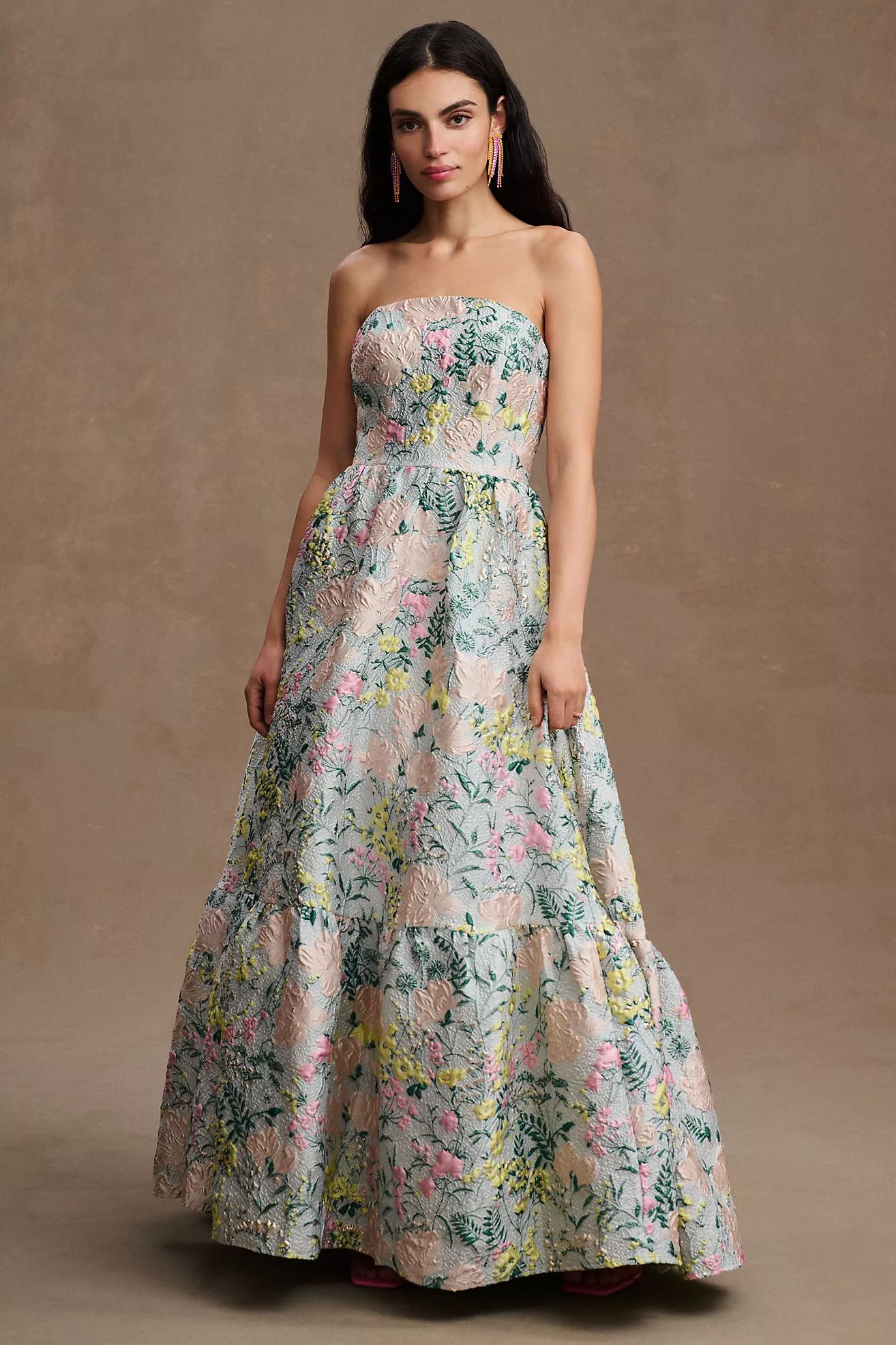 Mac Duggal Amelie Floral Brocade Strapless Gown | Anthropologie (US)