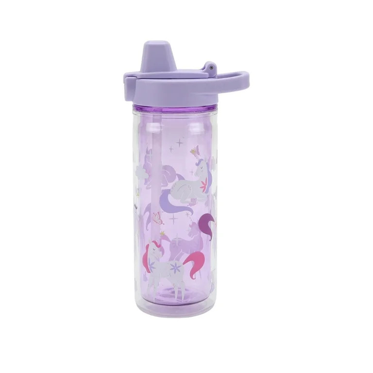 Your Zone 14-Ounce Plastic Water Bottle with Action Lid and Straw, Unicorn, Double Wall Insulated | Walmart (US)