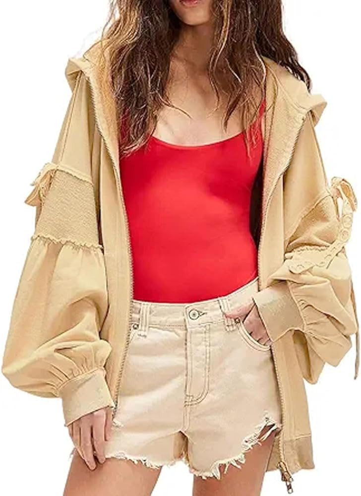 Womens Zip Up Hoodies Sweatshirts with Bows Long Sleeve Oversized Y2k Jackets Streetwear With Poc... | Amazon (US)