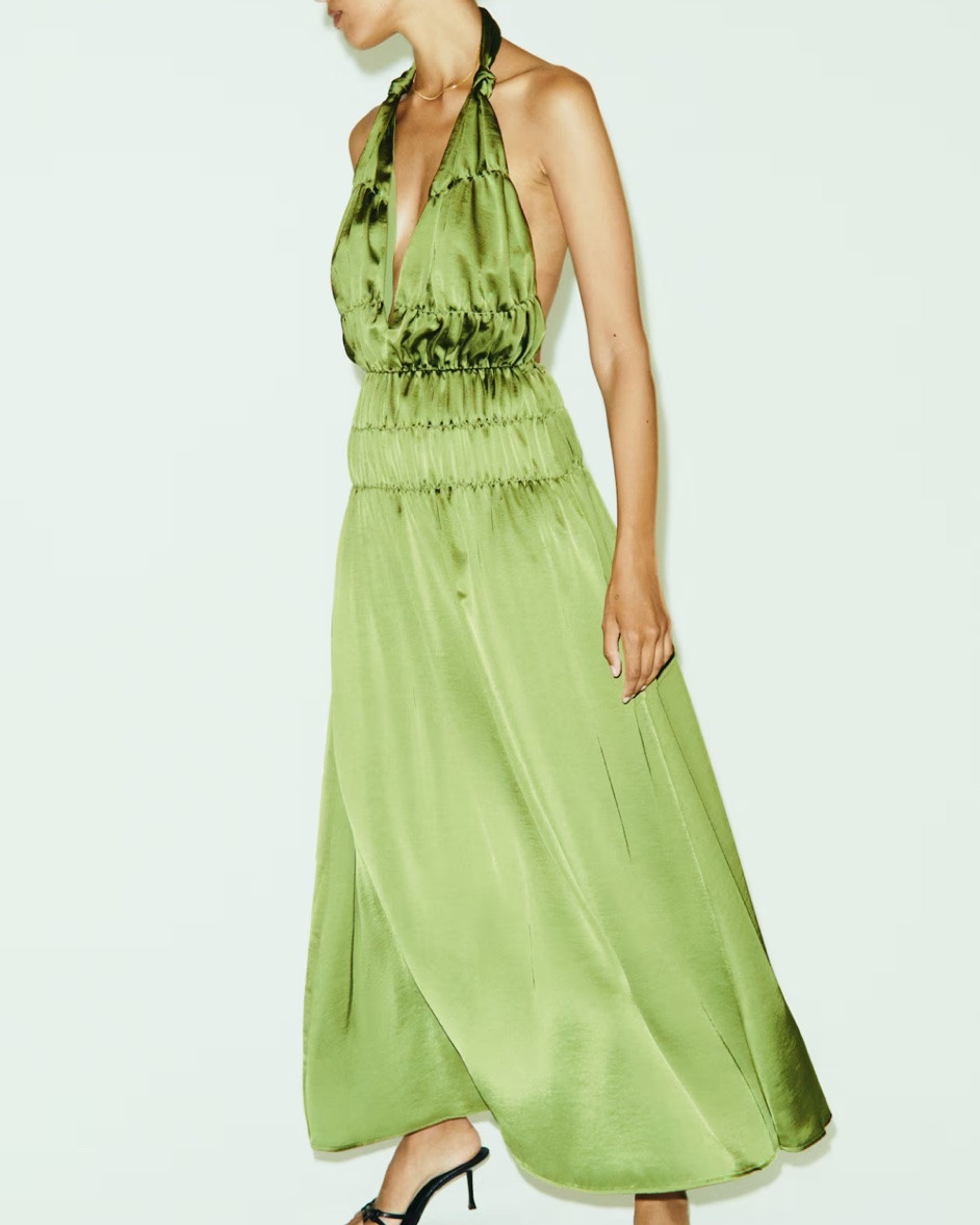 Green halter neck midi dress
Wedding guest dress

#LTKSeasonal