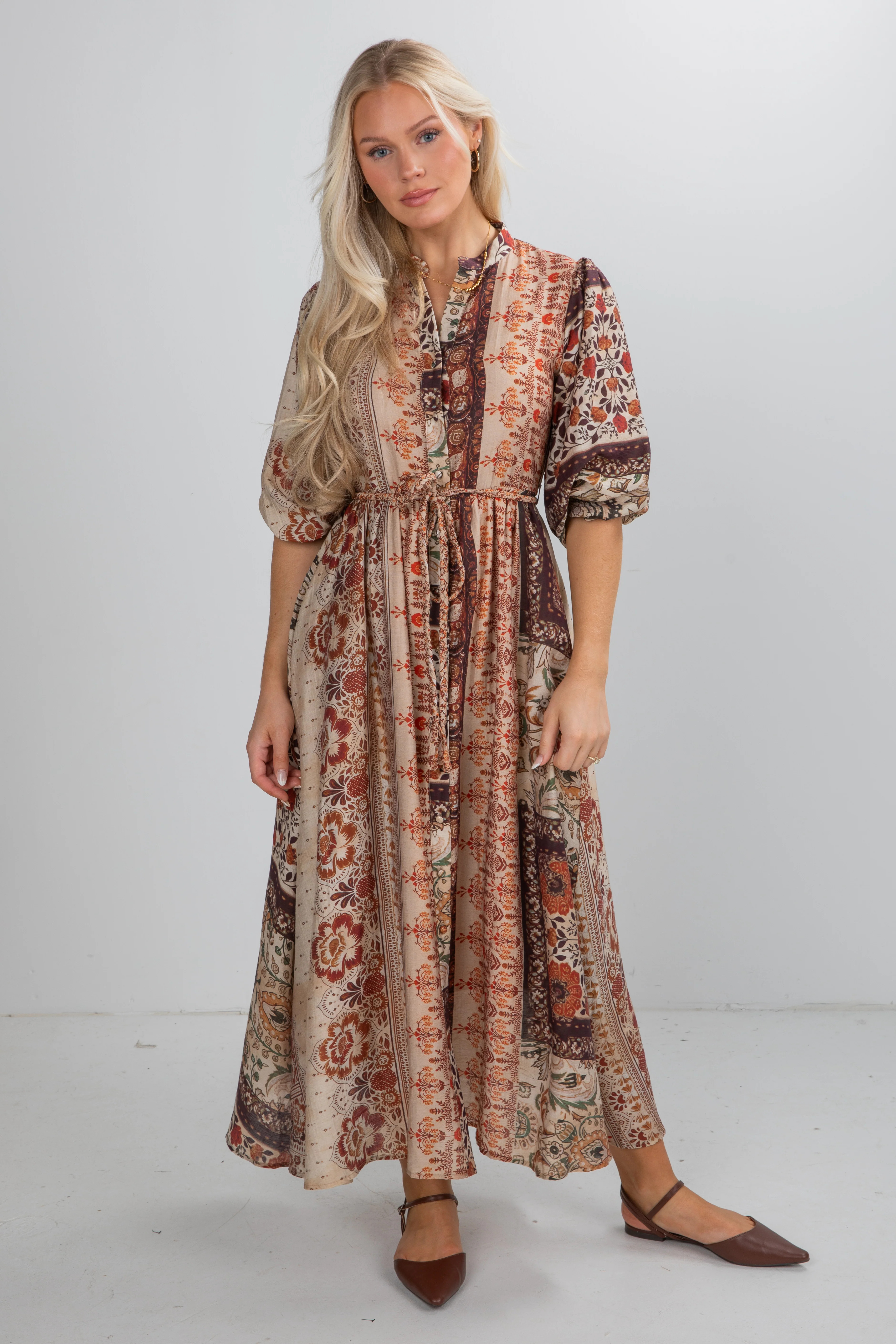 Cute Brown Floral Patchwork Maxi Dress | Floral Dresses | DressUp | Dress Up