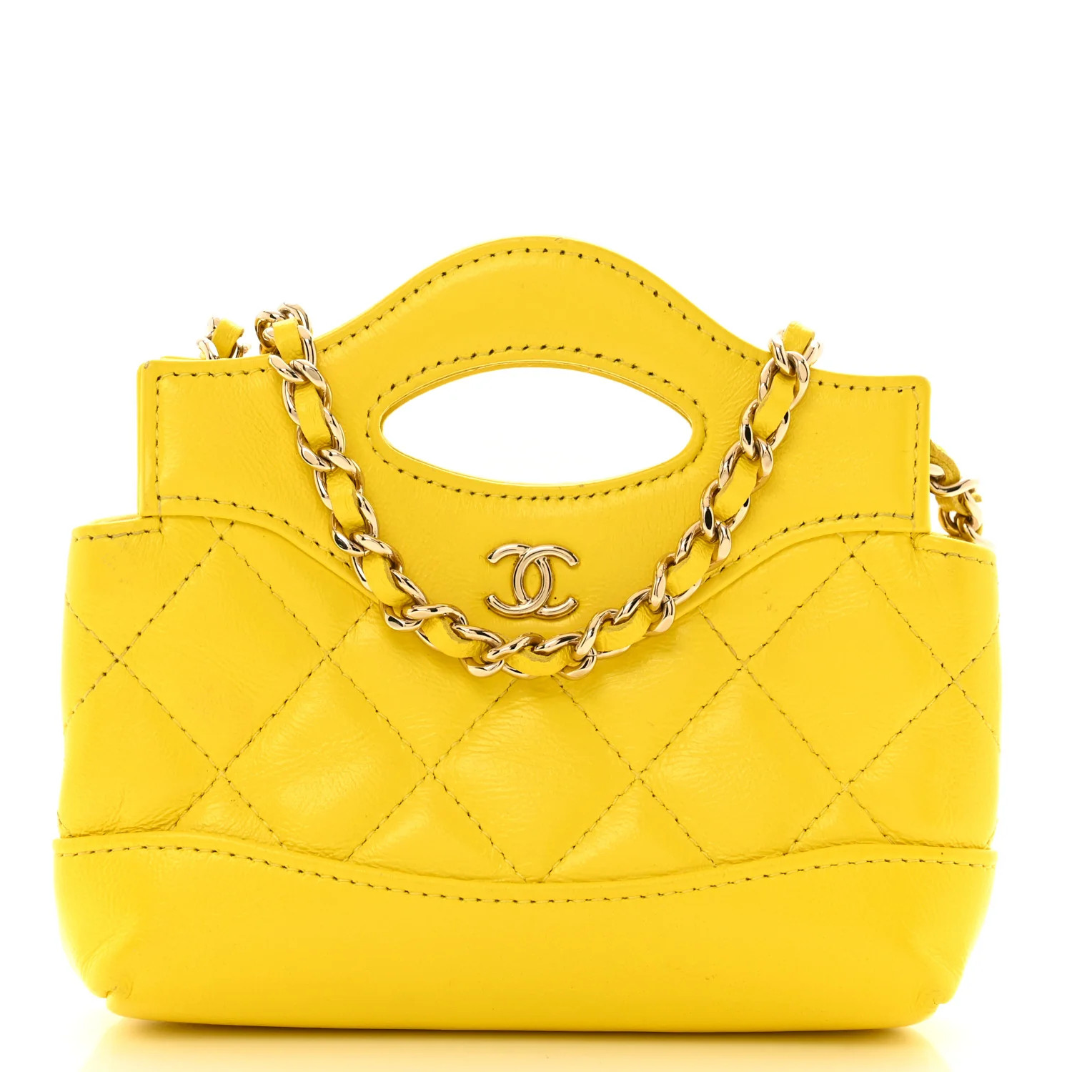 Shiny Lambskin Quilted Micro 31 Clutch With Chain Yellow | FASHIONPHILE (US)