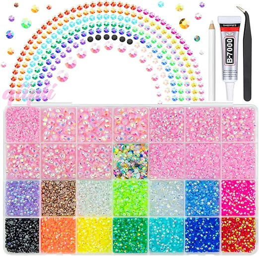 qiipii Light Pink AB Resin Rhinestones w B7000 Glue for Crafting Bedazzling 2mm-6mm Flatback Colo... | Amazon (US)