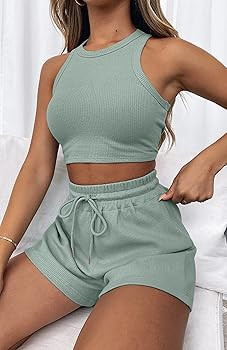 Lingswallow 2 Piece Women Lounge Sets - Sleeveless Crop Top and Shorts Waffle Lounge Set Tracksui... | Amazon (US)