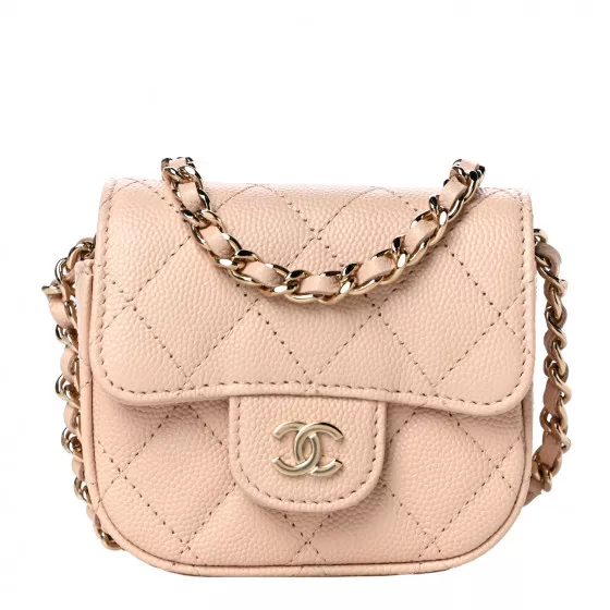 Chanel Light Beige Iridescent Quilted Caviar New Clutch With Chain