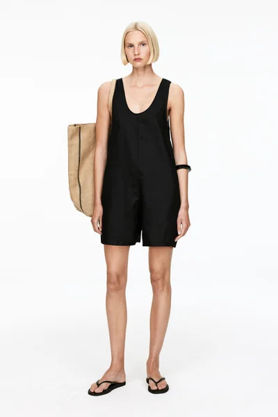 Linen Playsuit – Black – Women – ARKET GB | Arket UK
