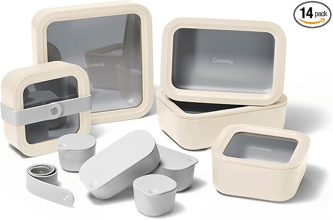 Caraway Glass Food Storage Set, 14 Pieces - Ceramic Coated Food Containers - Easy to Store, Non T... | Amazon (US)