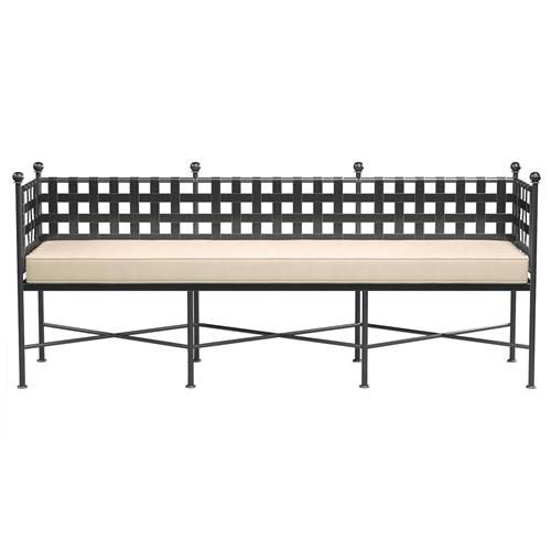 Sunset West Provence French Beige Sunbrella Cushion Metal Outdoor Garden Bench | Kathy Kuo Home
