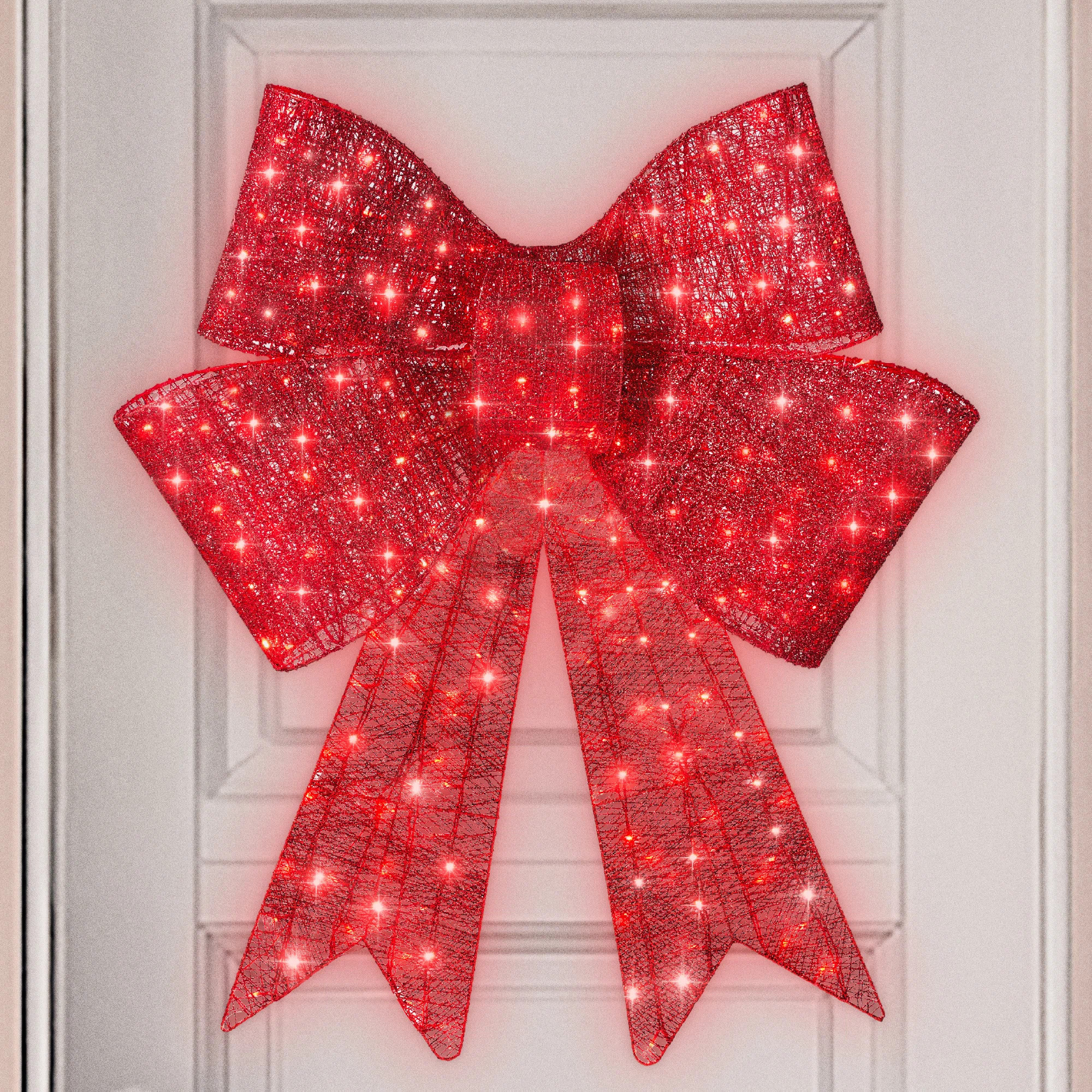 Pre-Lit XL Christmas Bow, Large Outdoor LED Lighted Holiday Decor W/ 8 Light Functions, Hook | Wayfair North America