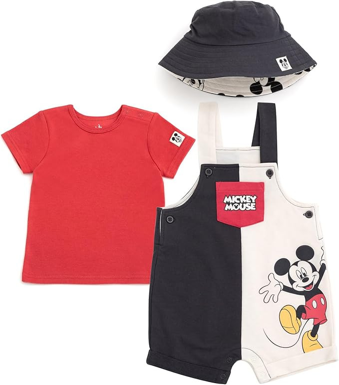 Disney Baby French Terry Short Overalls, T-Shirt and Hat 3 Piece Outfit Set Newborn to Infant Siz... | Amazon (US)
