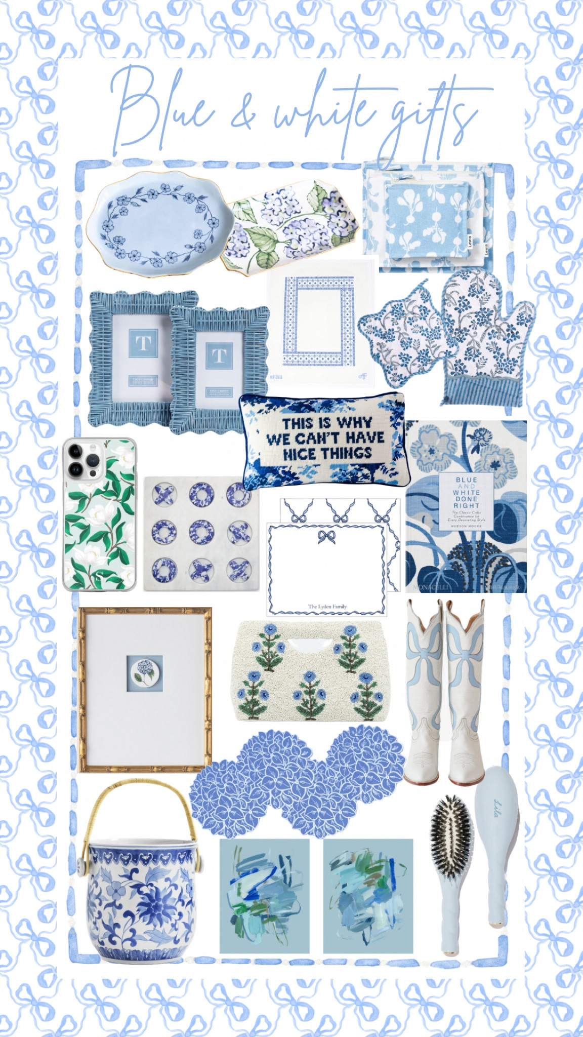Gifts for the blue and white lover! Home decor, accessories, needlepoint, etc!


Home gifts, blue gifts, grandmillenial gifts, boots for her, cowgirl boots, bow gifts, gifts for her, gifts for mom, gifts for sister, gifts for grandmother, gifts for grandmillenial, blue and white, gifts for home#LTKGiftGuide 

#LTKFindsUnder50 #LTKHome