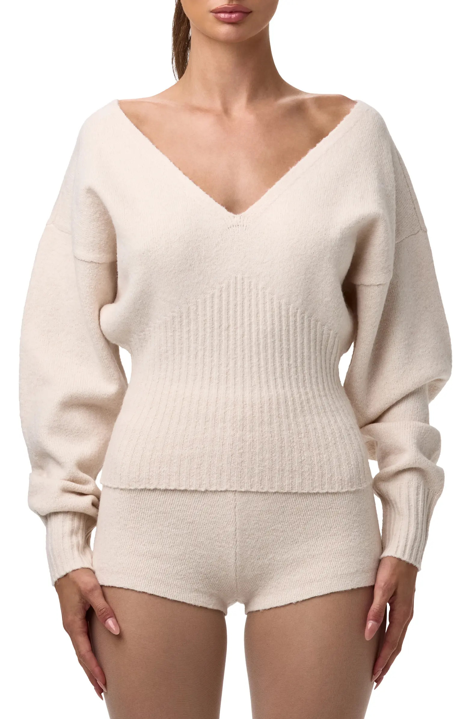 Naked Wardrobe V-Neck Ribbed Sweater | Nordstrom | Nordstrom