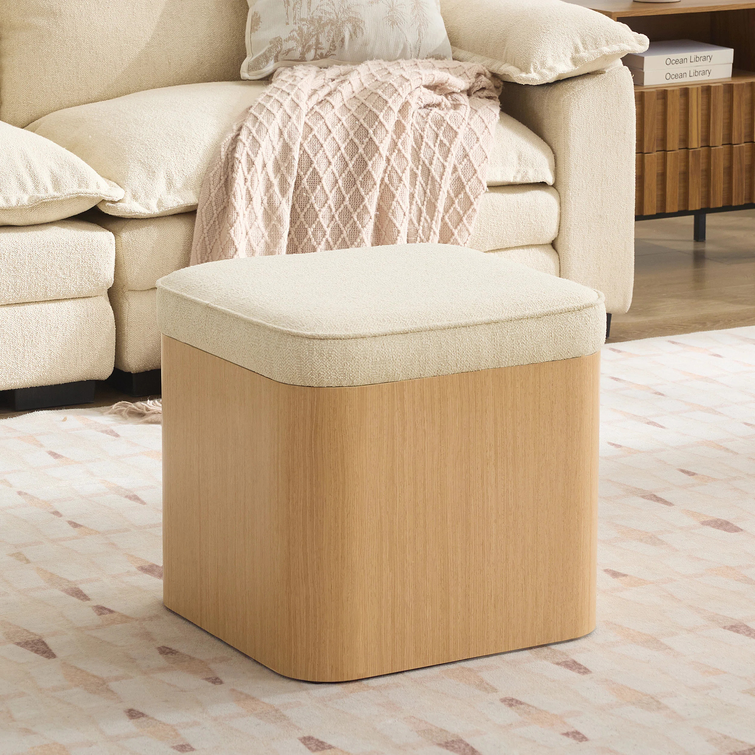 Linen Upholstered Square Storage Ottoman | Wayfair North America
