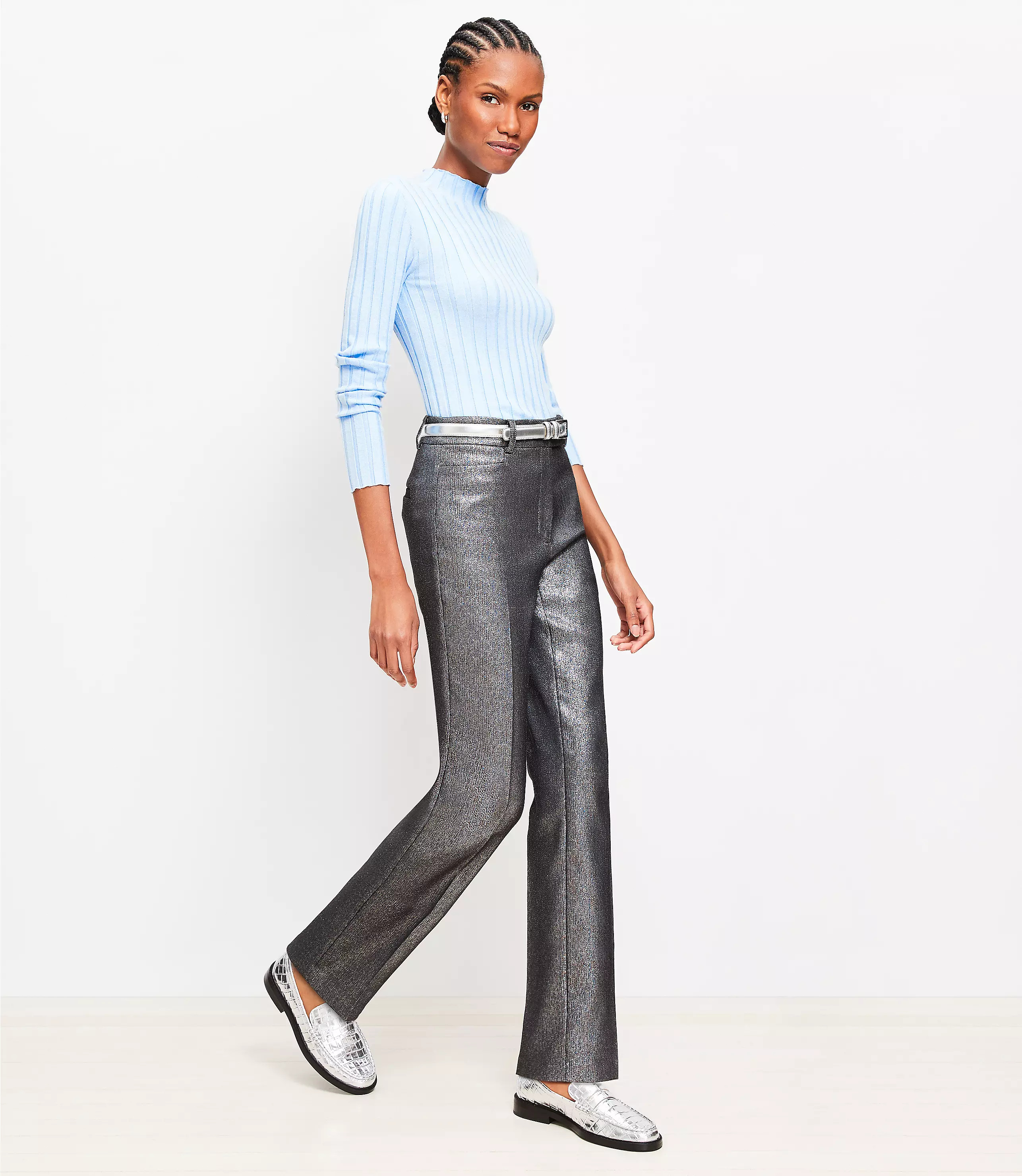 Straight Pants in Metallic Texture | LOFT