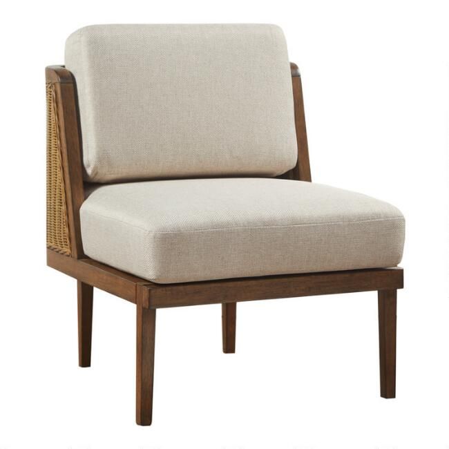 Sonja Rattan and Oak Wood Upholstered Chair | World Market