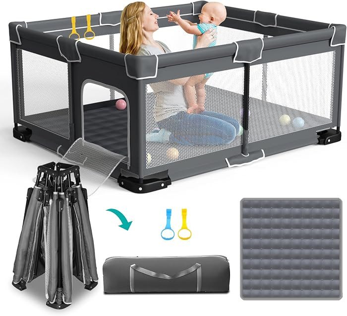 Foldable Playpen for Babies and Toddlers, 59x71 Inches Portable Playpen, Kids Collapsible Play Pe... | Amazon (US)