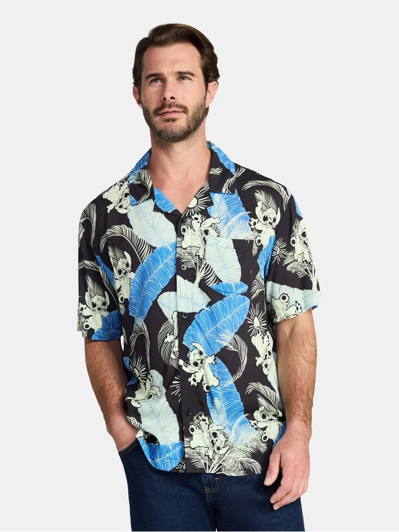 Lilo & Stitch Men's and Big Men's Graphic Button-Up Shirt, Sizes XS-5XL | Walmart (US)