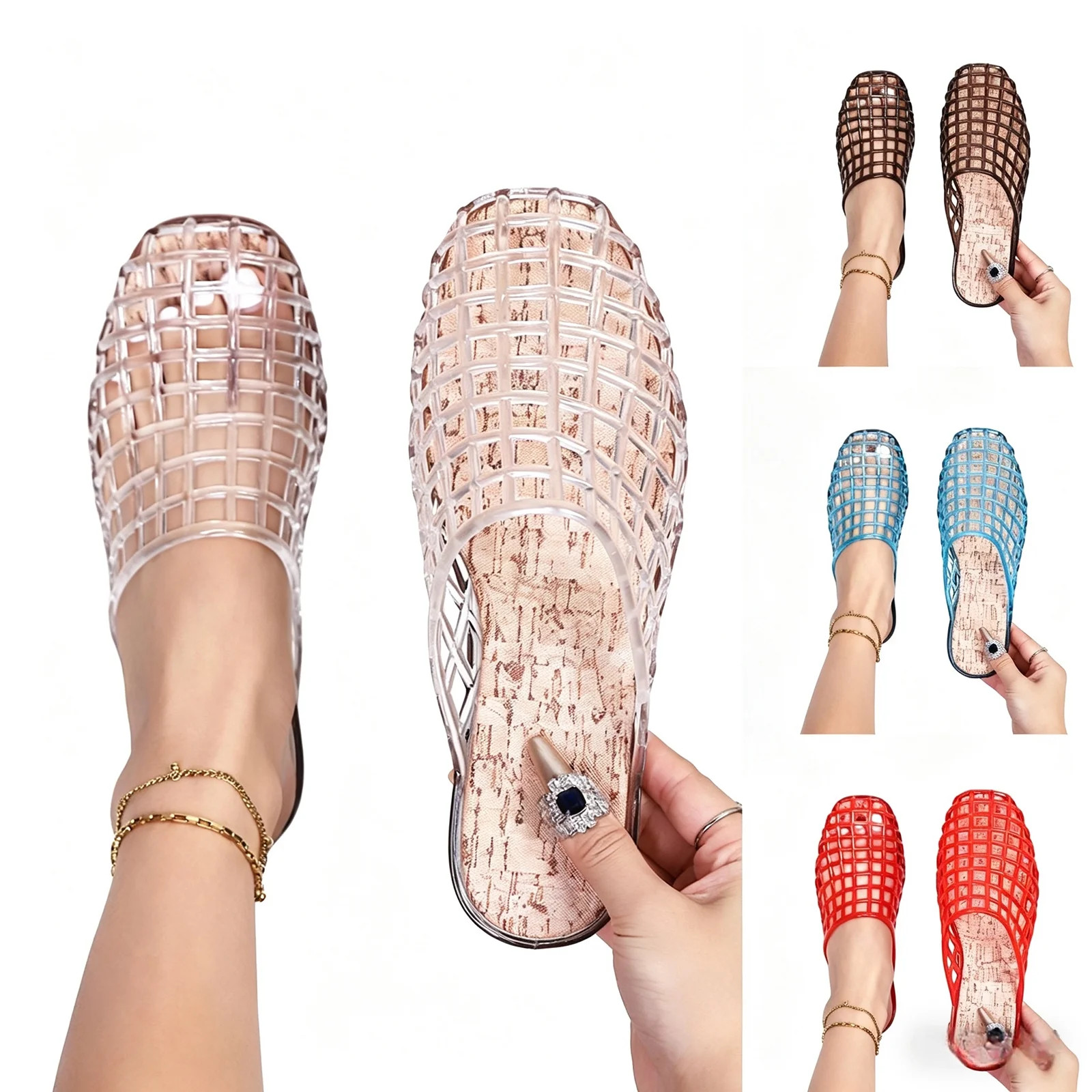 Women's Mesh Hollow Out Jelly Mule Shoes, Closed Toe Slip On Summer Flats, Breathable Casual Beac... | Walmart (US)