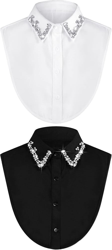 Bencailor 2 Pcs Rhinestone Fake Collar Dickey for Women False Half Shirt Blouse Detachable Collar | Amazon (US)