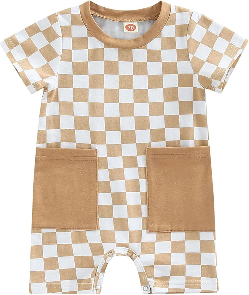 Ayalinggo Baby Boy Neutral Checkerboard Oversized T Shirt Romper Shorts Jumpsuit Summer Outfit Tr... | Amazon (US)