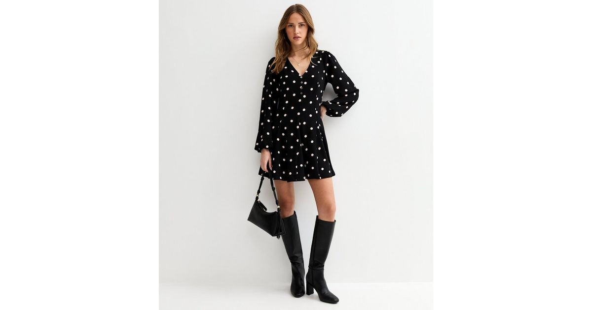 Back Polka Dot Long Sleeve Mini Dress | New Look | New Look (UK)