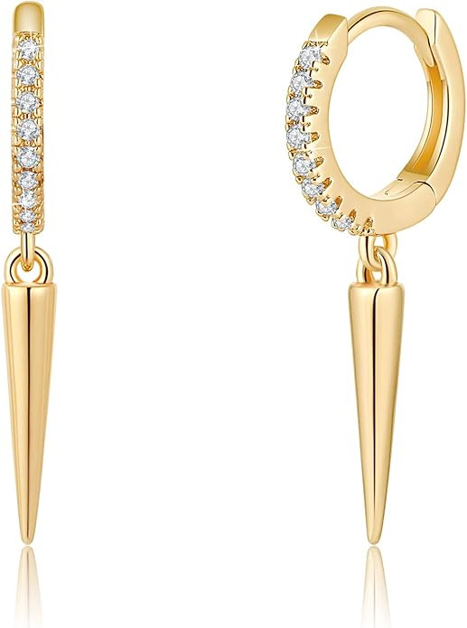 S925 Sterling Silver Post Huggie Hoop Earrings, 14K Gold Plated Small Dangle Hoop Earrings Hypoal... | Amazon (US)