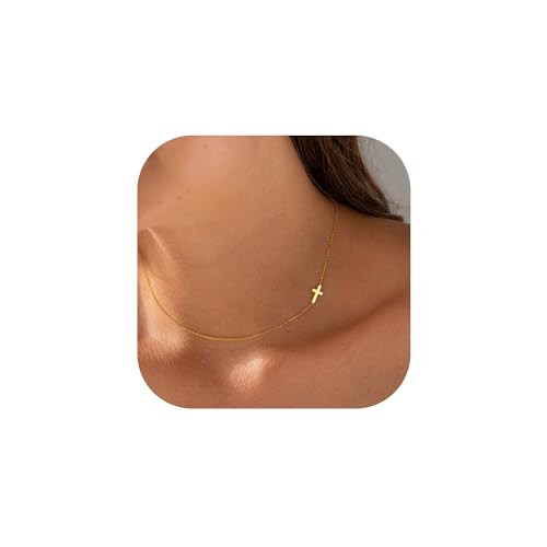 GIFT4U Sideway Cross Necklace for Women - Dainty Gold Necklace 18K Gold Plated Cross Necklace Gold Cross Choker Necklace Gold Cross Necklaces for Women Gold Necklaces for Women Trendy | Amazon (US)