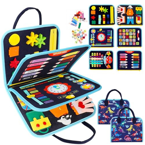 Satisure Busy Board Montessori Toy for 2 3 4 Year Old,Toddler Travel Activities Educational Toys Easy Reusable for Preschool Sensory Busy Activities Learning Busy Toy,Gift for Boys Girls Dinosaur | Amazon (US)