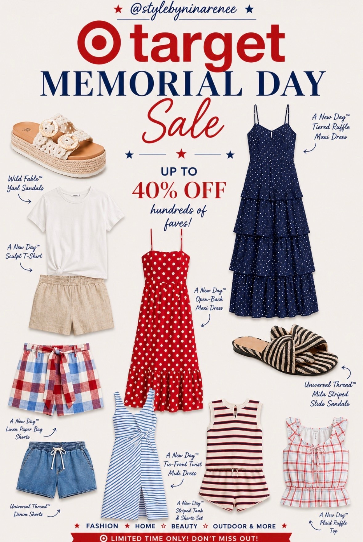 Target Memorial Day sale is TOO good this year 😍 From patriotic dresses to easy summer basics + the cutest sandals… these finds are giving backyard BBQ, lake days & summer on a budget ☀️✨ Everything in this collage is from Target & on major sale 👏 Run before your size disappears!!

Which look are you grabbing first?! ❤️🤍💙 #LTKSaleAlert #TargetStyle #TargetFinds #MemorialDaySale #LTKStyle #SummerStyle #TargetFashion #LTKUnder50 #AmericanaStyle #SummerOutfits

#LTKmomlife #LTKSeasonal #LTKootd