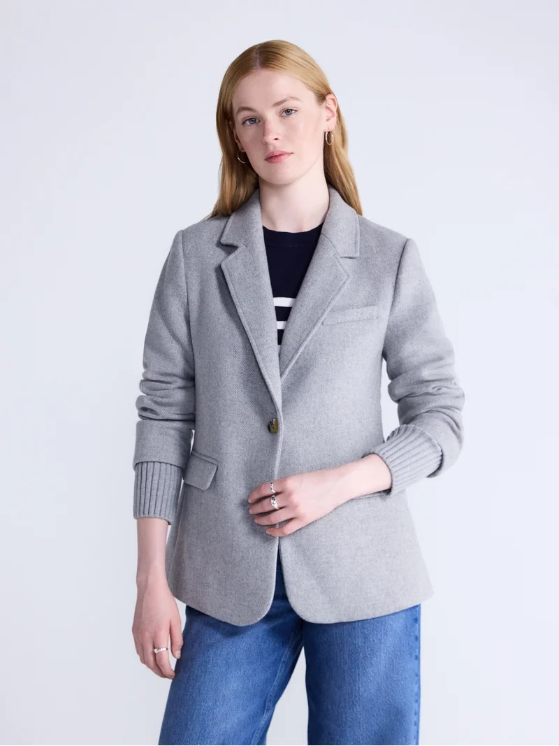 Free Assembly Women's and Women's Plus Single-Breasted Blazer with Ribbed Cuffs, Sizes XS-4X | Walmart (US)