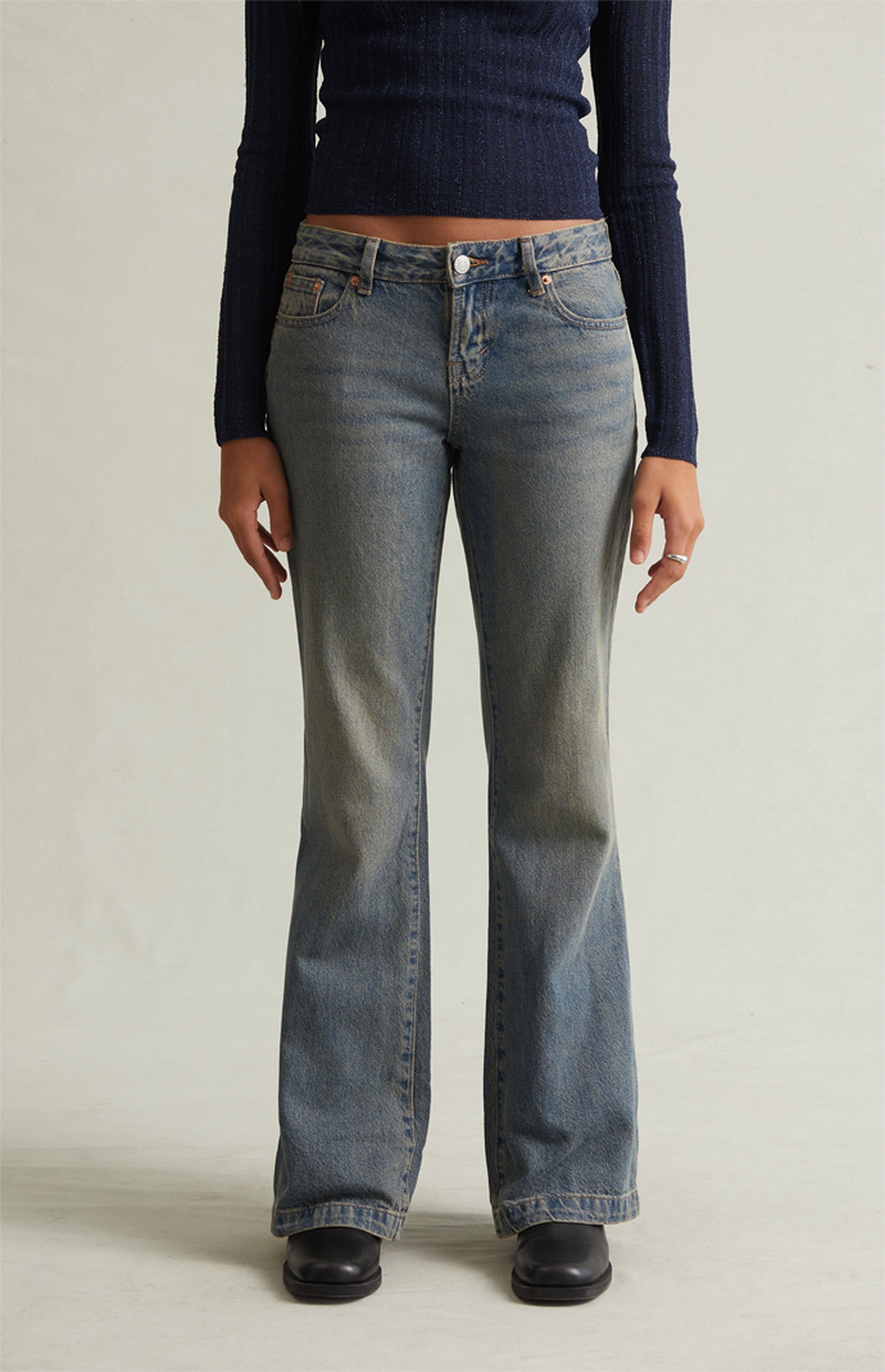 Pacsun Jade Low Rise Bootcut Jeans Button Pocket Dark Blue | PacSun