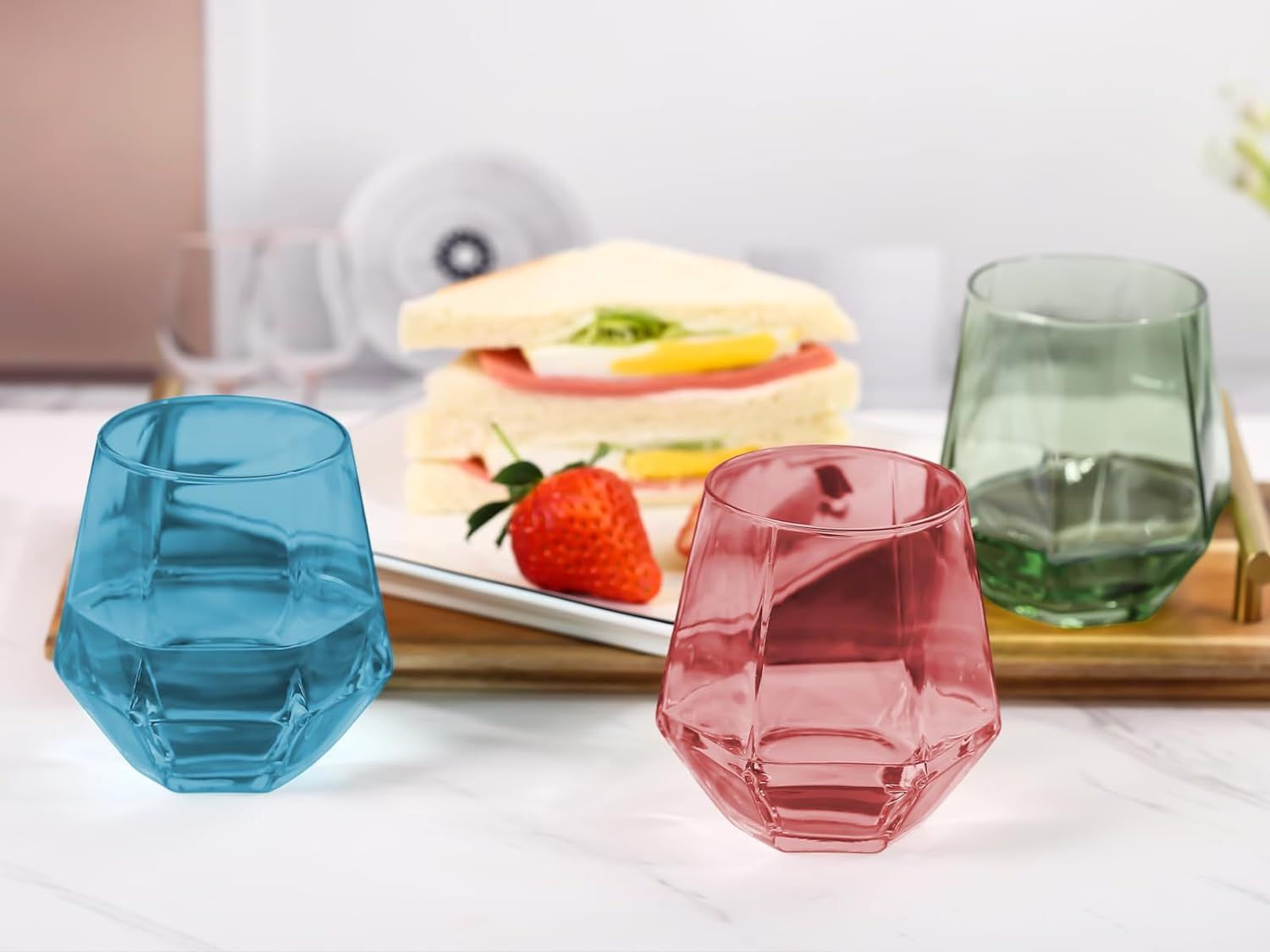 Physkoa Colored Stemless Wine Glasses Set of 6, Multi Color Wine Glasses10oz,Diamond Shaped Cockt... | Amazon (US)