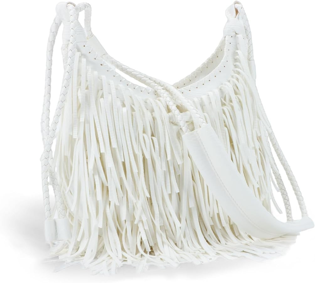Vintage Fringe hobo bags for Women Vegan Faux Suede Leather Tassel Crossbody Bag Fringe Purse | Amazon (US)