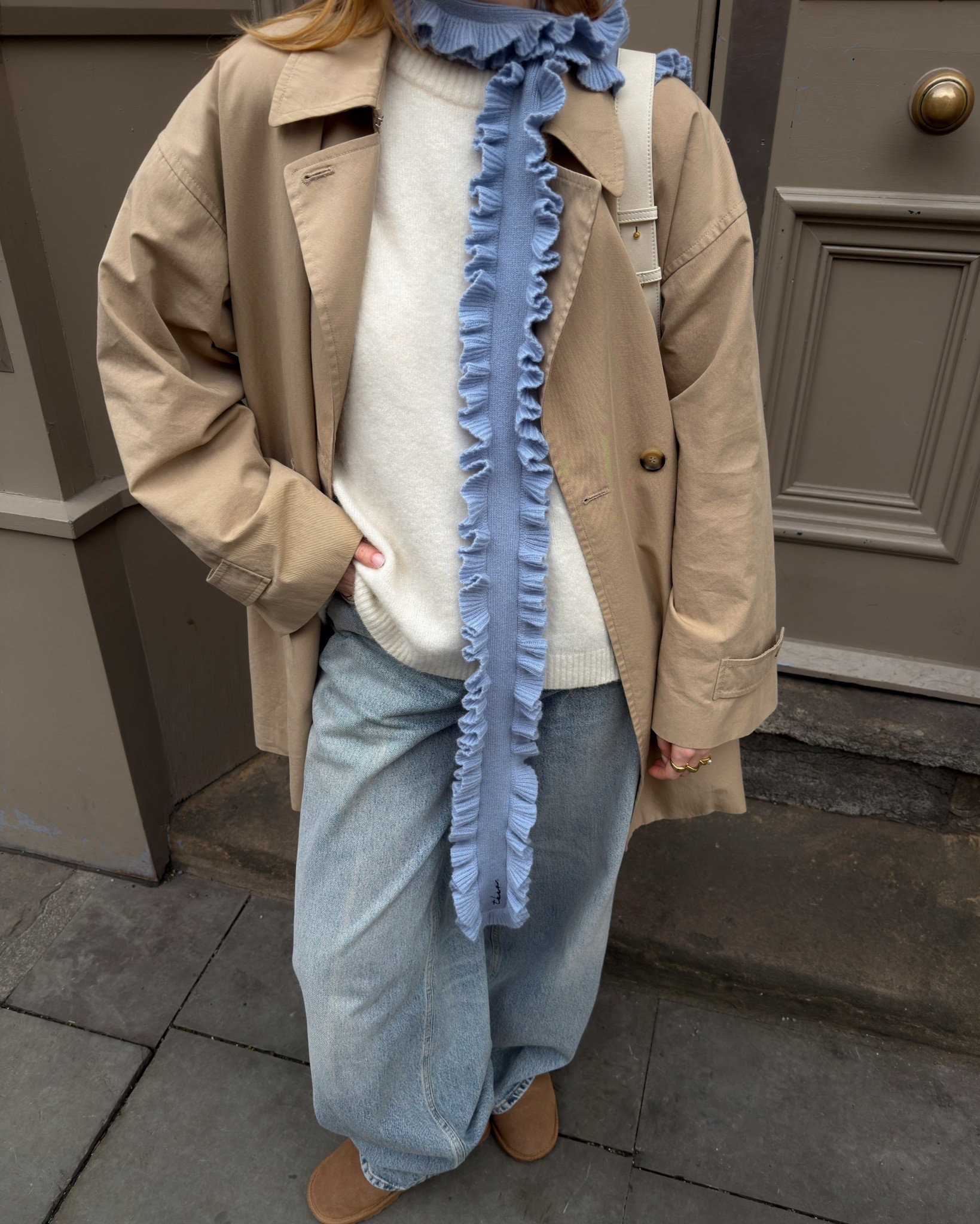 Scarf, Blue Jeans, Trench Coat, Transitional Style 

#LTKwinter #LTKspring #LTKuk