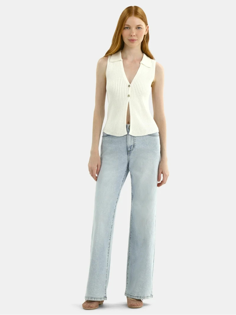 No Boundaries Button-Front Sweater Vest Top, Women's - Walmart.com | Walmart (US)