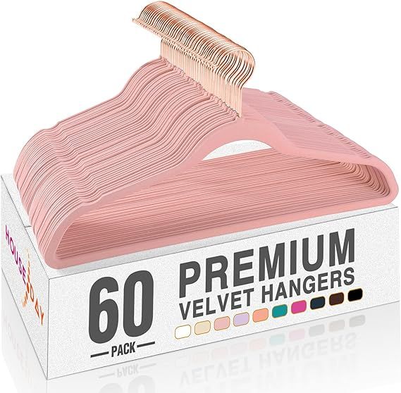 HOUSE DAY Pink Velvet Hangers 60 Pack, Premium Non-Slip Felt Clothes, Sturdy Heavy Duty Coat, Dur... | Amazon (US)