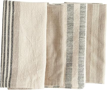 Creative Co-op Taupe, Black & Cream Striped Cotton Woven Napkins (Set of 4 Pieces) Entertaining T... | Amazon (US)