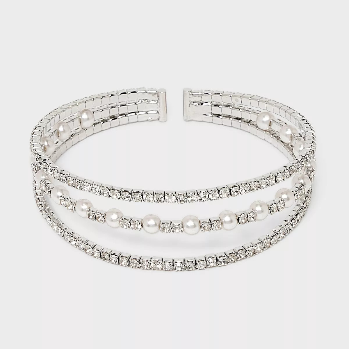 Pearl and Stone Cuff Bangle Bracelet - Silver | Target