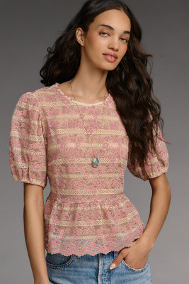 Dolan Left Coast Lace Stripe Peplum Top | Anthropologie (US)