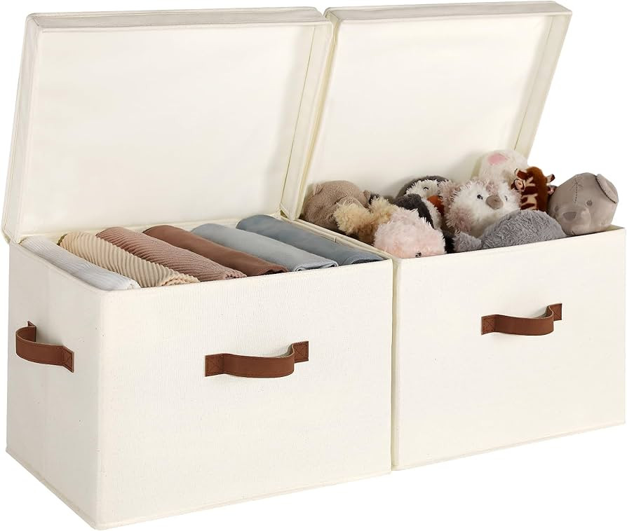 StorageWorks Fabric Storage Bins with Lid, Decorative Storage Boxes for Shelves, Stackable Closet... | Amazon (US)