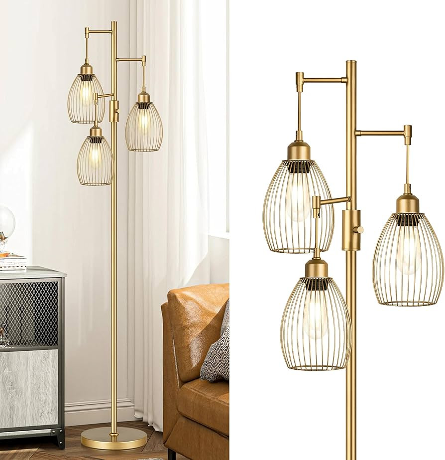 Dimmable Floor Lamp, Industrial Floor Lamps for Living Room, Gold Tree Lamp Standing Lamp Tall La... | Amazon (US)