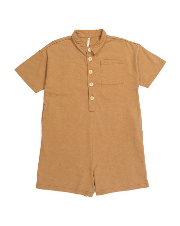 Big Girls Collared Button Romper | TJ Maxx