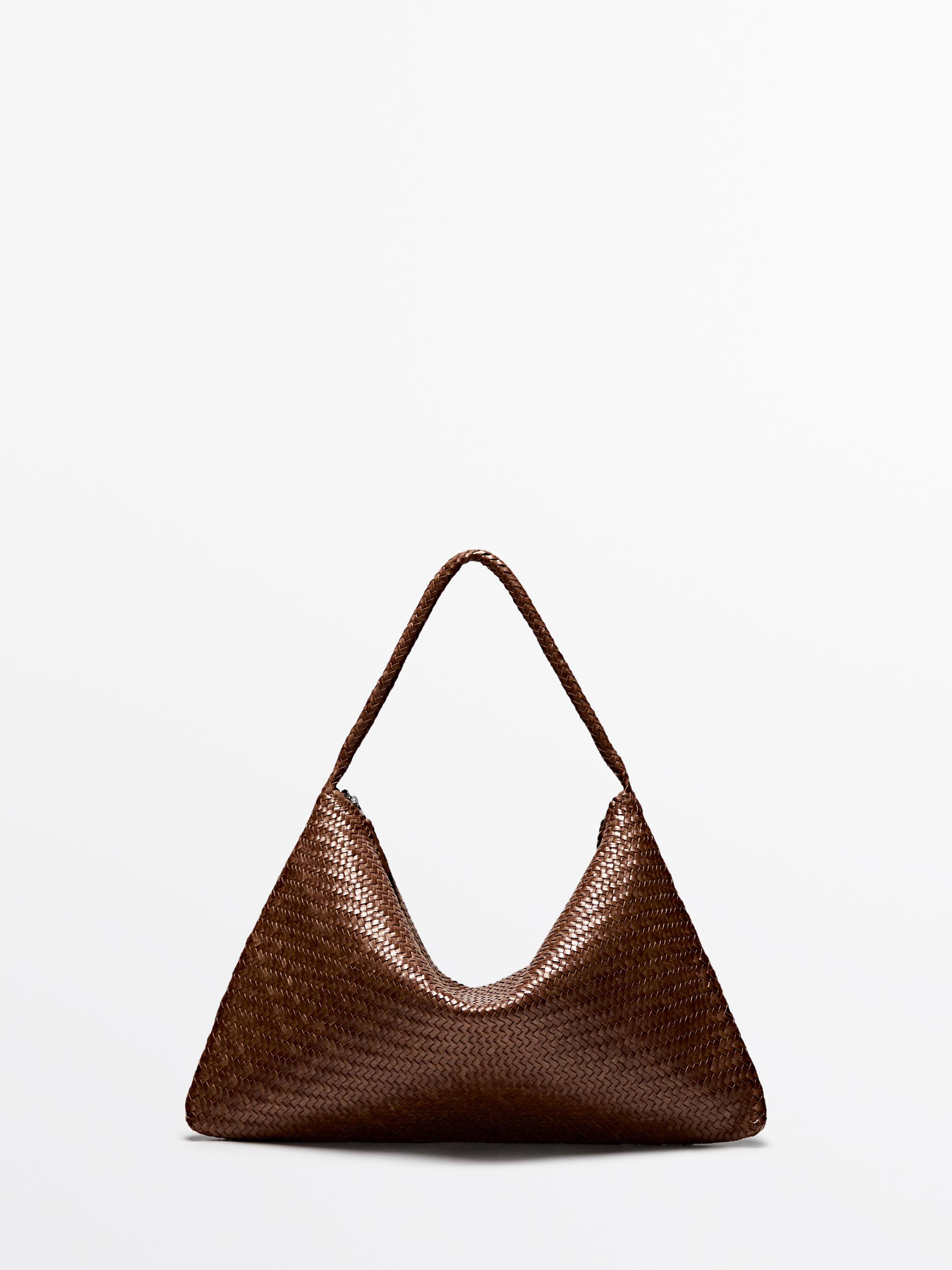 Large woven nappa leather satchel bag | Massimo Dutti US
